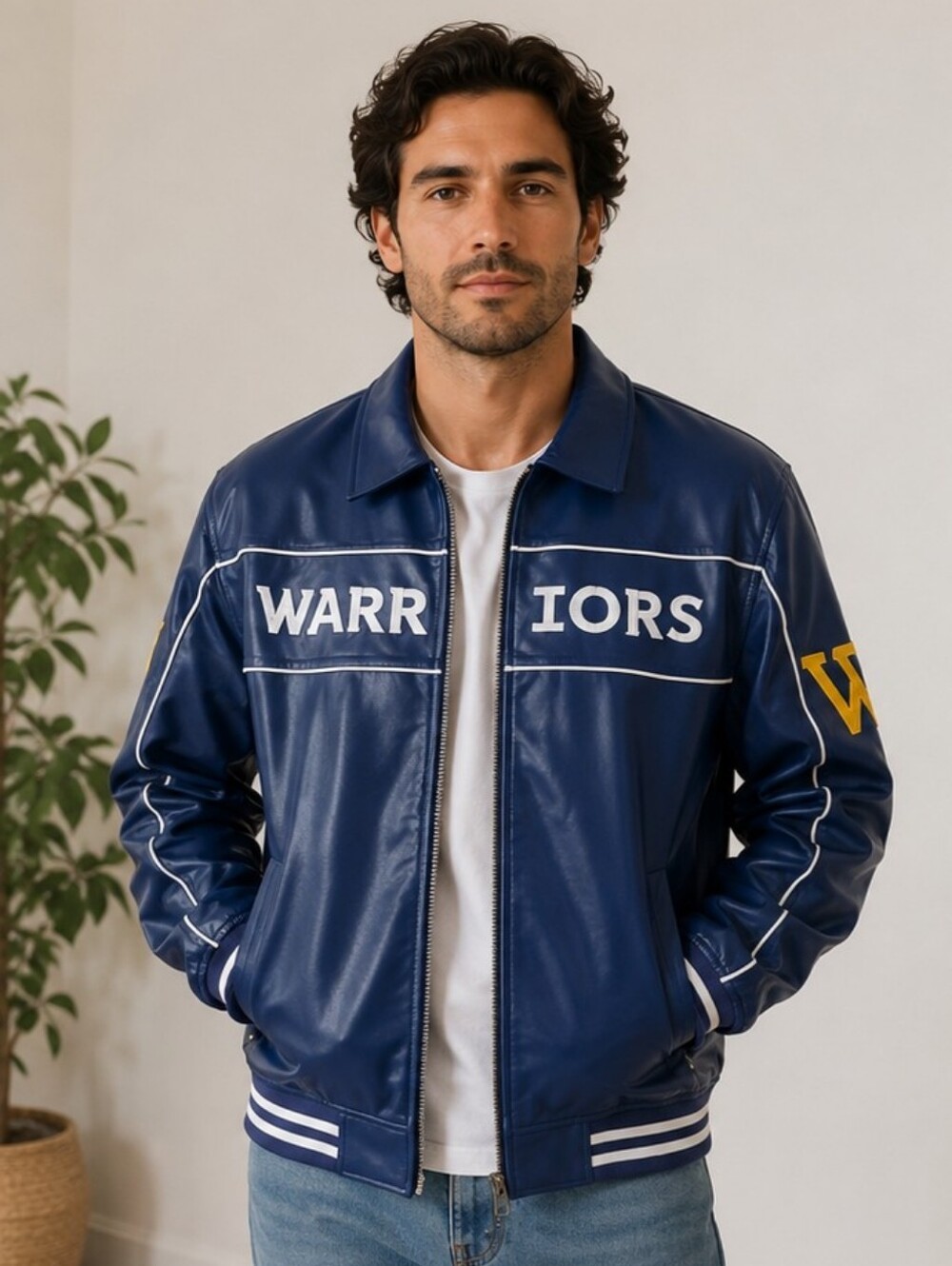 New Golden State Warriors Blue Vegan Leather Jacket